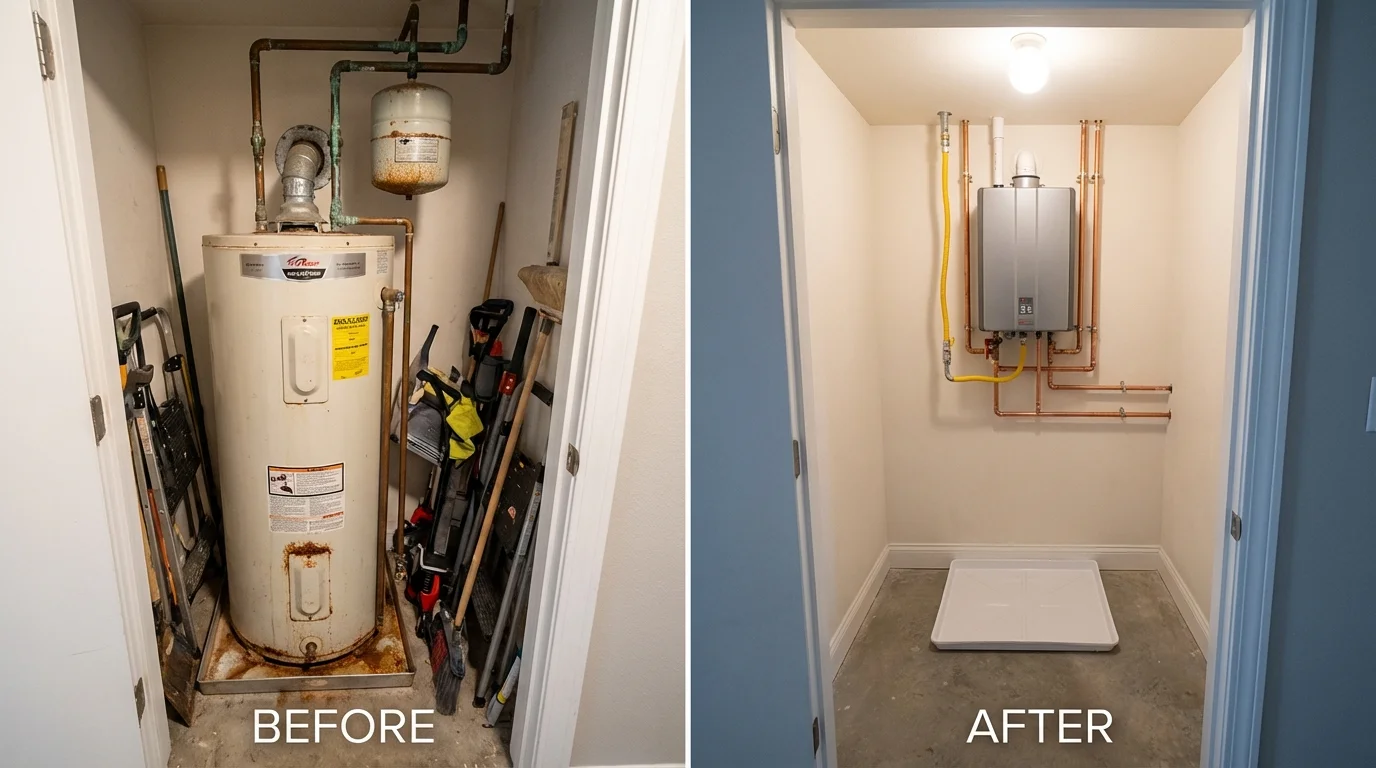 Tank water heater versus wall-mounted tankless unit comparison for Sarcoxie, MO homeowners